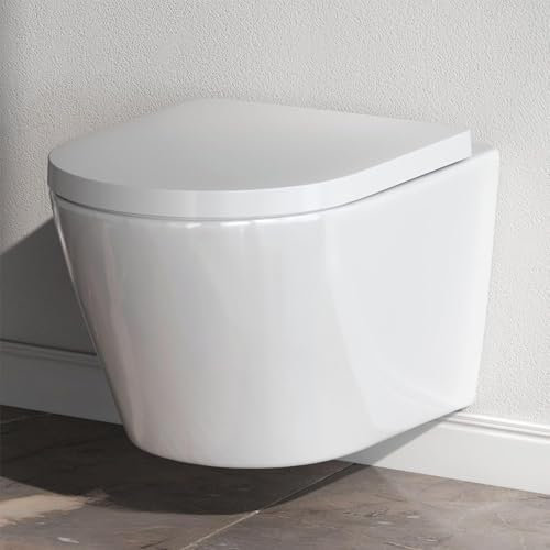 AM.PM Flash 2.0 - Spülrandlos Hänge WC, Tiefspül Toilette FlashClean, Wand WC mit Toilettendeckel mit Absenkautomatik, Hänge Toilette aus Keramik, Weiß, 49 cm lang