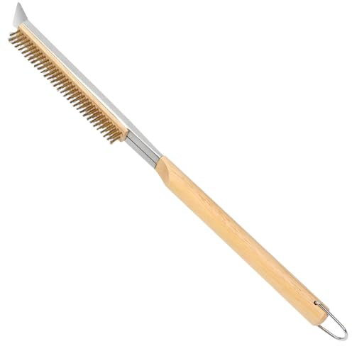 Lumlflc 21Inch Pizza Oven Brush with Scrapers, Copper Wire Pizza Stone Cleaning Brush for BBQ Grill Cleaning