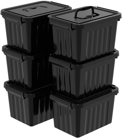 Tyminin 7L Plastic Storage Box with Lids and Handle, Black Storage Containers Use for Home, office, Kitchen and Goods (Pack of 6)