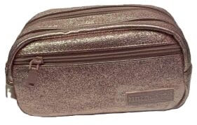 Tinta Unita Bauletto Scolastico Glam Glitterato – Astuccio 3 Zip in Poliestere Resistente, 22x12x9 cm Medie e Superiori Rosa e Nero (Rosa Glitter)