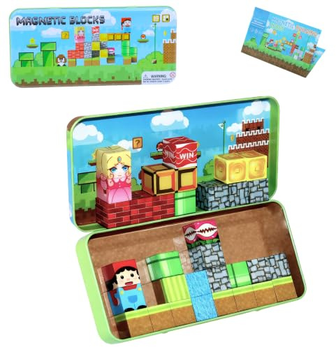 Travel Magnet Building Blocks, 35PCS Christmas Mini Magnetic Blocks, Portable Iron Box as Building Base (Village style)