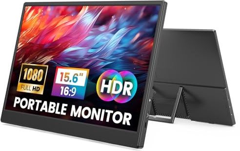 Portable Monitor 15.6 Inch FHD Screen Extender for Laptop with Kickstand | 1080P Ultra-Slim Second Screen Compatible with PCs/Macs/Gaming Device, USB-C, Mini HDMI - Black