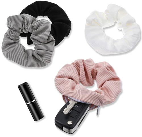 4 Stück Haargummi Mit Reißverschluss Reise Gadget & Urlaub Must Have für Frauen Geldversteck Damen Reise Aufbewahrung Haargummis Tasche zum Verstecken Haarseil Scrunchie für Mädchen Pferdeschwanz