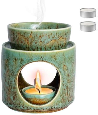Duftlampe Teelicht mit Teelichthalter und 2er-Pack Duftlampe-Wachs für Aromatherapie und Wellness Entspannung,Raumduft-duftlampes für ätherische öle