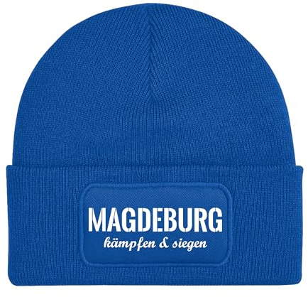 UGLYSHIRT Magdeburg Kämpfen & Siegen Mütze | Strickmütze – Fußball Fan Szene Magdeburg Stadion Streetwear Unisex Wintermütze | Patch Beanie M3