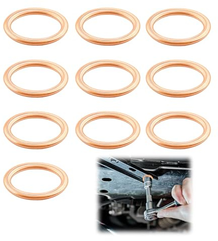 Ölablassschrauben Dichtung M16 x 22 x 2 mm, 10 Stück Kupfer Dichtringe für Auto Motor Ölwanne, Ersatzteile für Fahrzeugwartung, Service Zubehör, Perfekt für Peugeot und passende Automodelle
