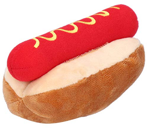 CHICIRIS Hotdog-Plüschtier mit Abnehmbarer Wurst, Integriertem Bellgerät, Lindert Einsamkeit, 14 X 8 X 7 cm