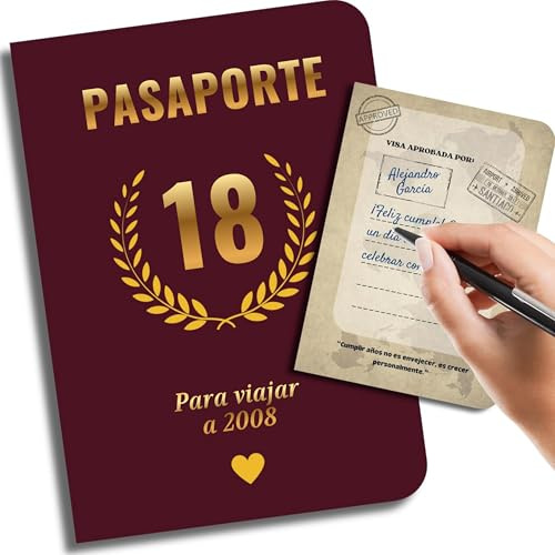 EQUIK PRODUCTS Tarjeta para 18 años | Pasaporte libro de firmas para hombre y mujer | Libro de invitados con juegos | Año 2008 | Viaje al año de nacimiento