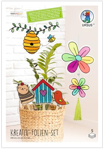 Ursus 2218 00 00 - Kreativ Folien Set Transparent, 5 Stück, 23 x 33 cm, ca. 0,4 mm dick, inkl. Vorlagen, geignet für Acrylstifte, Permanent Marker und Kreidestifte