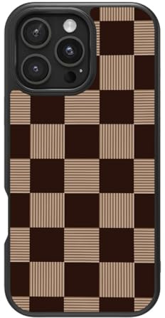 Case Collection Brown Checkered for iPhone 16 Pro Case, Latte Check | 10ft CoreShock Drop Protection, MagSafe Compatible with 1600g Magnet Hold, Glossy Finish Print, Microfibre Lining, Gift Box
