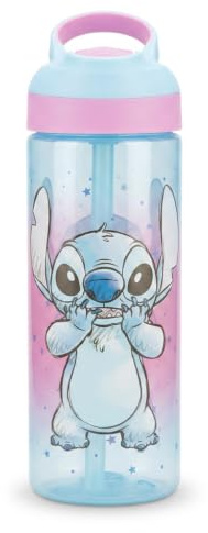 HOX Disney Stitch Kids Water Bottle 600ml | Flip-up spout with protective cover, removable straw and carry loop for school or travel