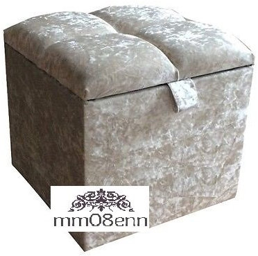 mm08enn Crushed Velvet 1 Diamante Footstool,Ottoman,Storage Box in Silver,Cream,Black,Truffle,Gold,White,Champagne (Black)