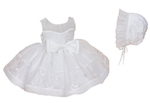 Cinda Baby Girls Ivory Lace Christening Party Dress Bonnet Without Bolero 6-9 Months
