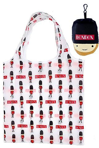 Puckator Faltbare wiederverwendbare Einkaufstasche – London Souvenir Guardsman Design – faltbare Einkaufstaschen – faltbare Einkaufstasche – faltbare Einkaufstasche – faltbar – faltbare Tasche in Tasche – Familien-Strandtasche