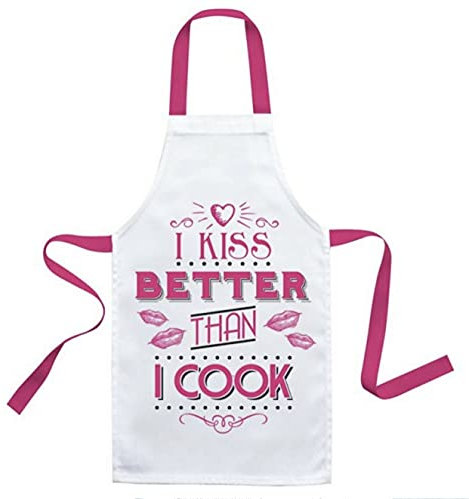 The Leonardo Collection Küchenschürze mit Spruch I Kiss Better Than I Cook, Weiß, Rosa, Schwarz, Einheitsgröße