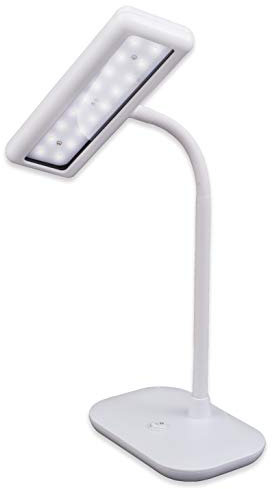 BRILONER - LED Schreibtischlampe mit Ein/Aus-Schalter, schwenkbar, kaltweiße Lichtfarbe, Tischlampe, Lampe, Nachttischlampe, Tischleuchte, Deko, Bürolampe, Leselampe Bett, 44x23x12 cm, Weiß