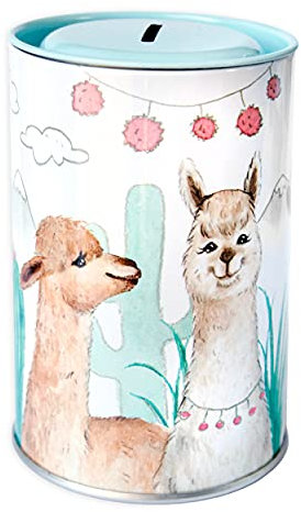 Spardose Alpaka I Lama aus Weißblech, Dose Metall Vintage mit Einwurfschlitz, Sparbüchse Sparschwein originell für Kinder, Jugendliche und Erwachsene zum Geld sparen