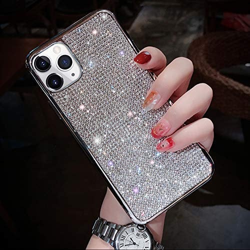LUVI Fusicase for iPhone 11 Pro Max Diamond Case Cute Bling Glitter Rhinestone Crystal Shiny Sparkle Protective Cover with Electroplate Plating Bumper Luxury Fashion Case Silver