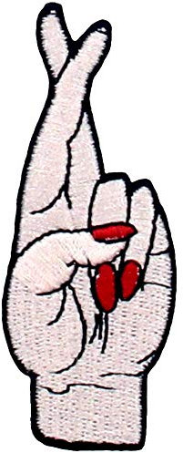 Aufnäher, bestickt, Design: Viel Glück, Handsymbol, zum Aufbügeln oder Aufnähen