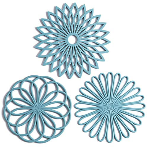 Lot de 3 dessous de plat en silicone – Dessous de plat pour table et comptoir – Antidérapant et résistant à la chaleur – Tapis de cuisine moderne pour casseroles et poêles, turquoise