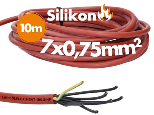 10 Meter Lapp 0046006 Ölflex Heat 180 Silikonleitung 7x0,75 mm² I Silikonkabel I Saunaofen Kabel 10 m I SiHF Saunakabel 7G0,75 mm² mit grün-gelben Schutzleiter