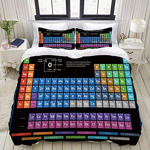 ZOANEN Bettwäsche 135x200cm Periodensystem der Elemente Bunte Wissenschaft Technologie Technologie Chemische Schüler,3pc Bettwäsche Bettbezüge mit Reißverschluss und 2 mal 50x80cm Kissenbezug