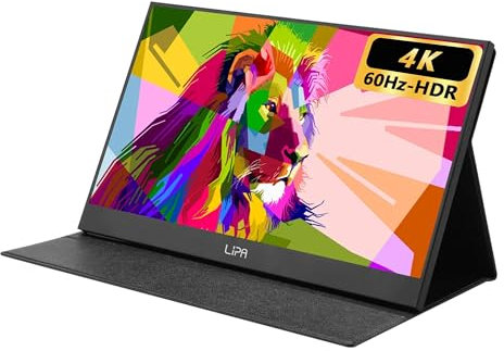 Lipa AX-60 monitor portátil 4k ultra hd 15.6 4k monitor, hdmi usb c, para playstation, xbox, interruptor, computadora y smartphone, con estuche y soporte