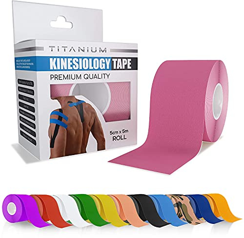 Titanium Sports Kinesiology Tape - 5m Roll of Elastic Water Resistant Tape for Support & Muscle Recovery - Quality Sports Tape (Pink)