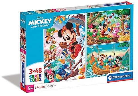 Clementoni 25266 Supercolor Mickey & Friends Puzzle 3 x 48 Teile ab 5 Jahren, buntes Kinderpuzzle mit besonderer Leuchtkraft & Farbintensität, Geschicklichkeitsspiel für Kinder Mehrfarbig