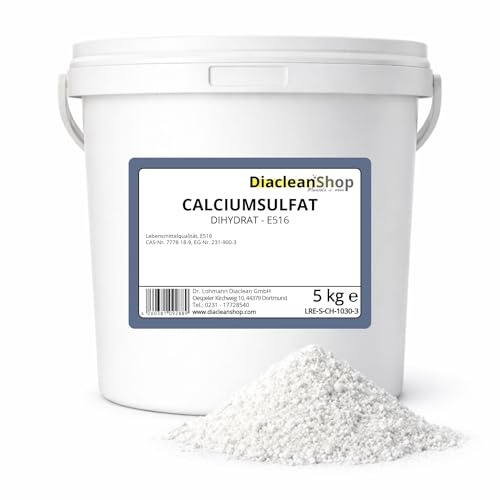 DIACLEANSHOP Calciumsulfat Dihydrat 5kg Braugips E516 | Ideal für Tofu Backmischungen Brauwasser Braugips Lebensmittel