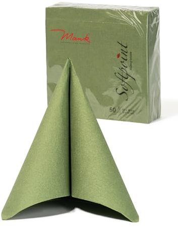 Mank Servietten Softpoint 40 x 40 cm 1/4 Falz, soft wie Tissue und stabil wie Airlaid, praktische Einmal-Serviette mit Softpoint Prägung Serviette 2-lagig 50 Stück (Oliv)