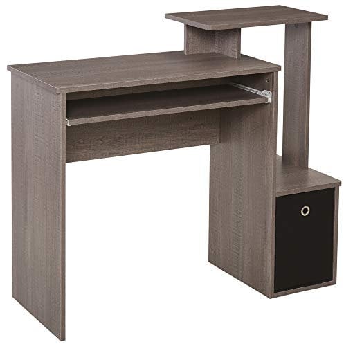 HOMCOM Bureau Informatique multimédia étagères Tablette Clavier Panier Noir Panneaux Particules Gris