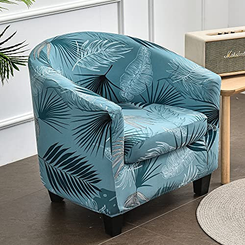 Highdi 2 Stück Sesselschoner Sesselüberwurf mit Elastisch Stretch Husse, Club Chair Schonbezug Sofabezug mit hoher Dehnung Sessel für Clubsessel Loungesessel Cocktailsessel (Blaues Blatt)