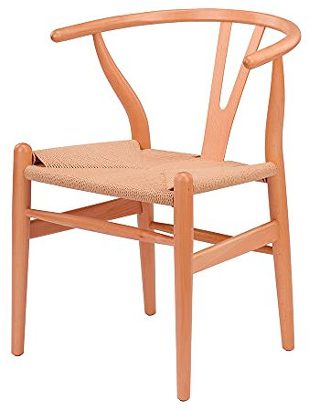 EME - Silla Comedor Bone Madera Estilo nórdico Fabricada en Madera de Haya con Acabado Natural y Asiento de Cuerda Trenzada. Silla Vintage Retro Ideal para Comedor.