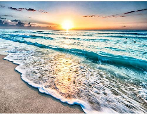 Fotomural Playa Mar Atardecer Moderno Seda Salón Dormitorio Pasillo - Azul Orage-400x280 CM