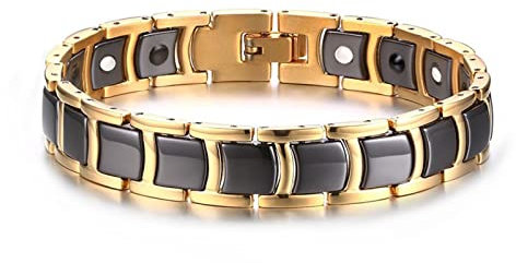 Skcess Männer Armband Goldschwarz,Gliederarmbänder Goldarmband Aus Keramik Rostfreier Stahl Männer Armband 21.3Cm