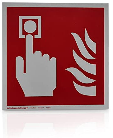 Betriebsausstattung24 Brandmelder Schild - Hart-PVC, langnachleuchtend, selbstklebend - Größe: 20 x 20 cm - DIN 67510 Klasse C - Leuchtdichte 150 mcd
