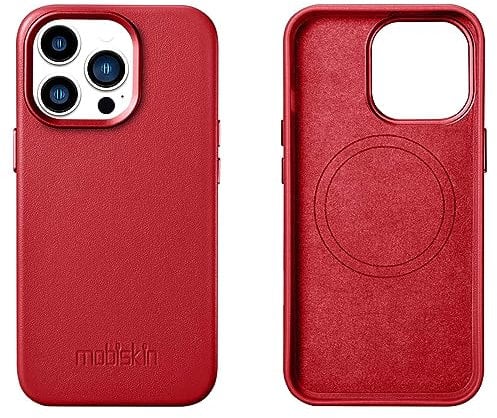 Mobiskin case compatible with Apple iPhone 14 PRO MAX (6.7 inch), phone case, cover with genuine leather, ultra-slim protective case, bumper, red