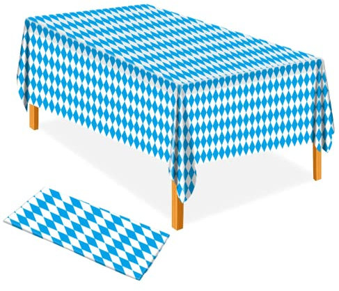 AhfuLife 4 Stück Oktoberfest Tischdecke Bayerische Tischdeko, 137 x 274 cm Oktoberfest Tischtuch Bayrisch Blau Weiß Bayern Raute Einweg Tischdecke für Bierzelten Haushalt Catering Oktoberfest Deko