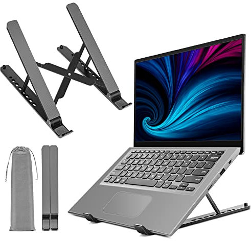 Supporto PC Portatile, Supporto Laptop con 8 Livelli Regolabile, Supporto Portatile Ventilato Raffreddamento Pieghevole in Plastica e Silicone Antiscivolo per Computer Portatili e Tablet (10-15,6’’)