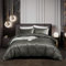 Tospass Sommer Satin Bettwäsche 135x200 cm 4 Teilig Grau Dunkelgrau Glänzend Einfarbig Bettwäsche Seide Glatt Luxus Deckenbezug Glanzsatin Gestreift Bettbezug mit Reißverschluss 2 Kissenbezug 80x80cm