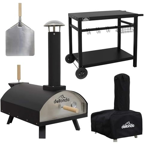 Dellonda Portable Wood-Fired Pizza Oven with Cover/Carry Bag and Trolley - DG258