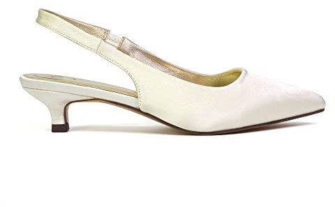 Womens Low Kitten Heel Shoes Ladies Slingback Sandals Pointed Toe Party Bridal Evening Ivory Pumps Size 6