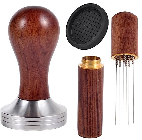 Piymnys Coffee Tamper 51mm, Wdt Tool with 6 0.4mm Thick Stainless Steel Espresso Needle, Espresso Tamper Barista Set for Cafes and Coffee Lovers