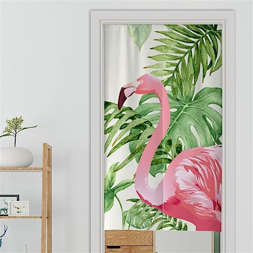 Surwin Japanischer Stil Türvorhang, Flamingo Japan Noren Raumteiler Tapisseri Leinen Lang Vorhänge Partition Gardinen Tür Vorhang Tapisseri für die Türdekoration (90x200cm,Rosa Graffiti)