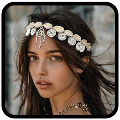 Edary Damen Kopfkette Muschel Kopfschmuck Quaste Stirnband Festival Party Haarkette Hochzeit Haarschmuck für Frauen und Mädchen