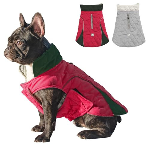 Huntboo Hundemantel, Hundemantel für Kleine Hunde, Hundemantel Winter, Hundemantel Wasserdicht, Winddicht und mit Reflektierenden Streifen, Bleiben Sie Warm und Sichtbar (Rot,M)