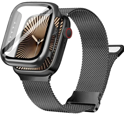 Ocaer Kompatibel mit Apple Watch Armband mit Gehäuse 40mm 41mm 42mm 44mm 45mm 46mm, Metall Magnetisch iWatch Armband für Apple Watch SE Series 11 10 9 8 7 6 5 4, Edelstahl Mesh Loop