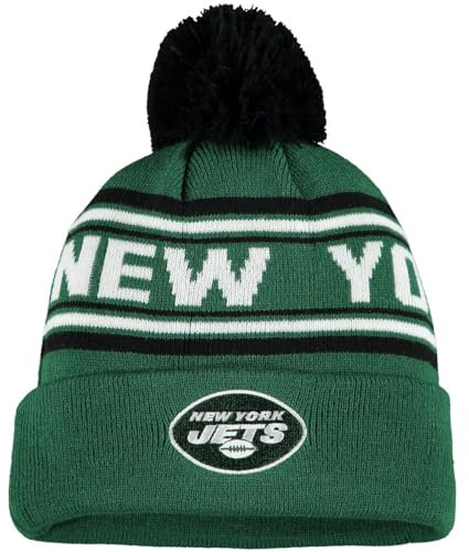 NFL Kids Youth 8-20 Offiziell lizenzierte Sideline Jacquard Sport Knit Cold Weather Pom Beanie Mütze, New York Jets, Einheitsgröße
