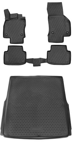 OMAC Fußmatten & Kofferraumwanne Set kompatibel mit VW Passat B8 Variant 2014-2019 TPE Schwarz